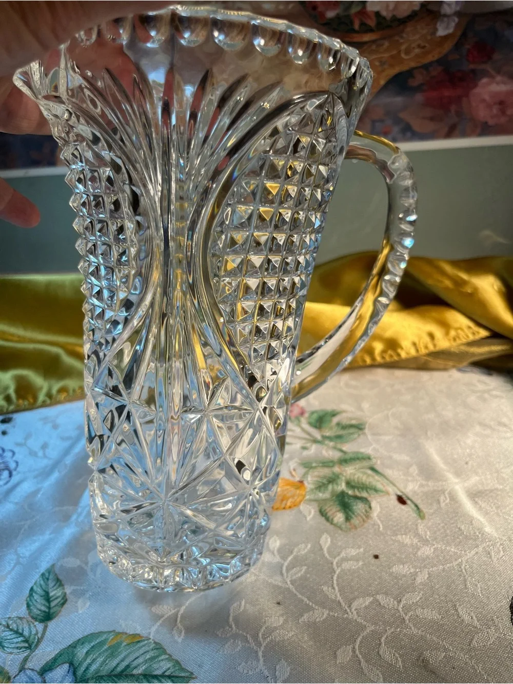Crystal Cut Glass Pitcher - Clear Glass Beverage Server